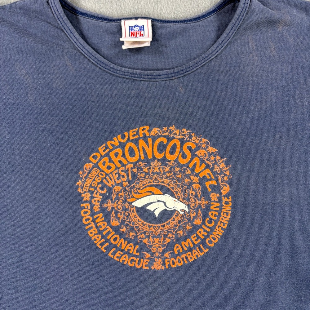 Vintage NFL Denver Broncos For Her Long Sleeve Shirt Navy Blue AFC West Large